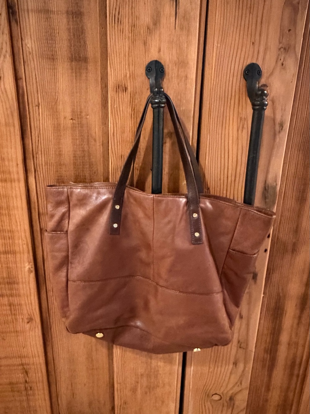 J. Crew Brown Leather Tote with Dark Brown Straps